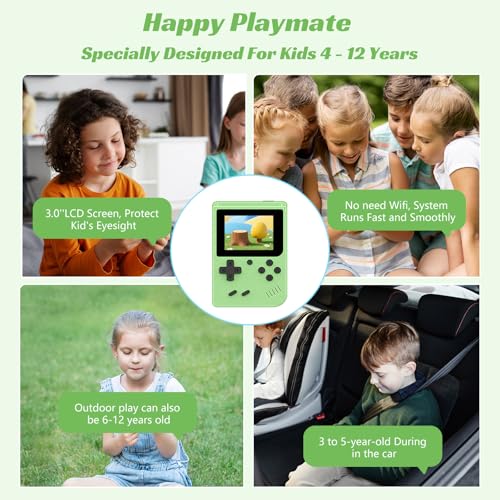 Image of Retro Handheld Games Console, Built-in 400 Video Games,Portable Video Gaming Player with 3.0 Inch IPS Screen and Rechargeable Battery (Green)