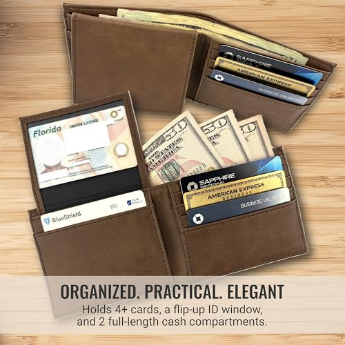 Personalized Initials Faux Leather Wallet for Men | Customized Laser Engraved Slim Bifold Wallet for Men with Flip ID for Bills, Cards | Custom Father's Day Gifts for Dad, Birthday Gift for Man4