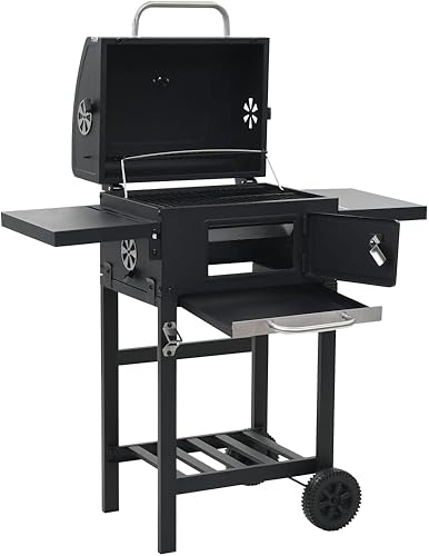 Miniatura 6 de CHARMMA Parrilla de barbacoa de carbón con estante inferior negro