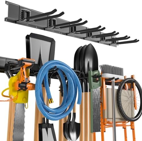 VEVOR Heavy Duty Wall Mount Tool Rack - 600 Lb Capacity, 10 Adjustable Hooks & 4 Rails For Garage, Garden & Shed Storage