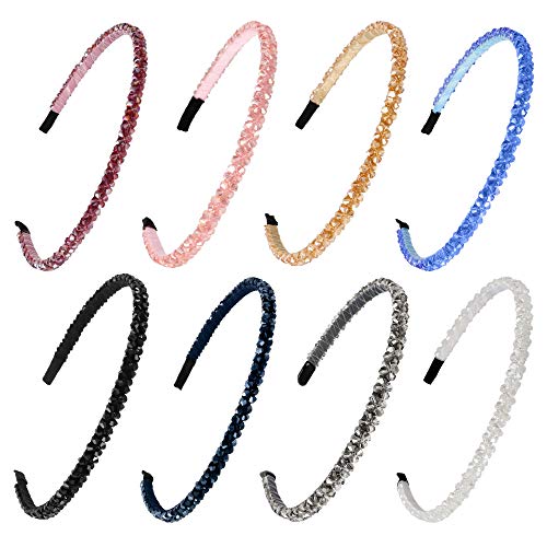 Nxconsu 8Pcs Rhinestone Headbands for Women Girls Teens Kids Fashion Comfort No Hurting Hair Accessories Thin Hair Bands Crystal Exquisite Color Selection