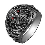 GOHERO Men's Cool Stainless Steel Band Lion King Ring Vintage Scary Lion Head Red Eye Biker Rings Animal Totem Black Size 12