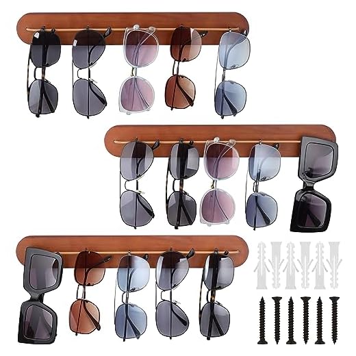 Kurtzy 3 Pezzi Espositore Legno Porta Occhiali Multiplo - Supporto Occhiali da Sole/da Vista - Organizer Occhiali da Parete per Ingresso, Camera da Letto e Soggiorno - Ogni Espositore Supporta 5 Paia