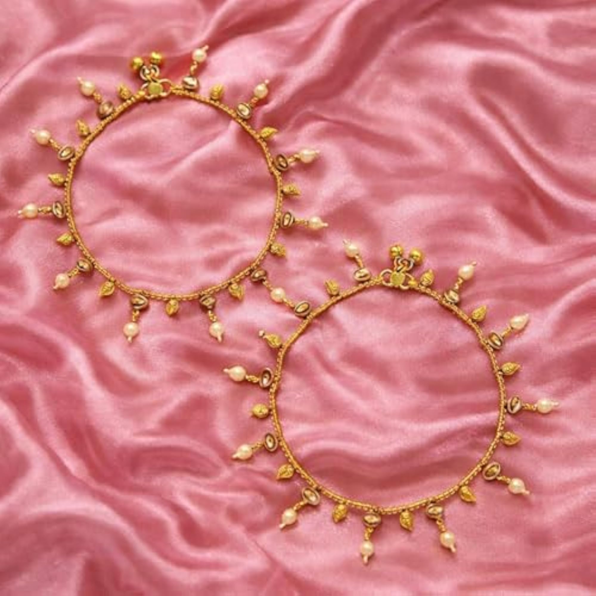 Women's Latest Golden Finish Pearl Stud Payal, Contemporary