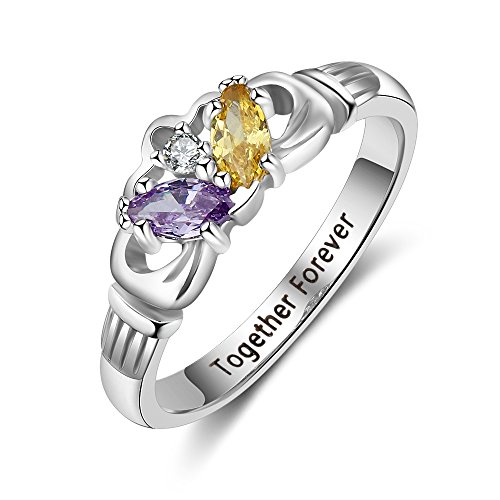 Love Jewelry Personalized 2 Simulated Birthstone Mothers Ring Engraved Names Custom Engagement Promise Rings for Women (6)