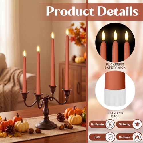 Image of Rossesay 24 Pcs Flameless LED Taper Candles Battery Operated Candle Flameless Candlesticks Flickering for Christmas Church Wedding Indoor Decoration (Classic,8.5 inch,9.65 inch,10.8 inch,12.8 inch,Brown)