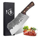 Forging Serbian Chef Knife, Kitchen Butcher Knives Turkey Cutting Knife Outdoor Meat Vegetable Fruit Cleaver for Kitchen, BBQ or Camping (Silver)