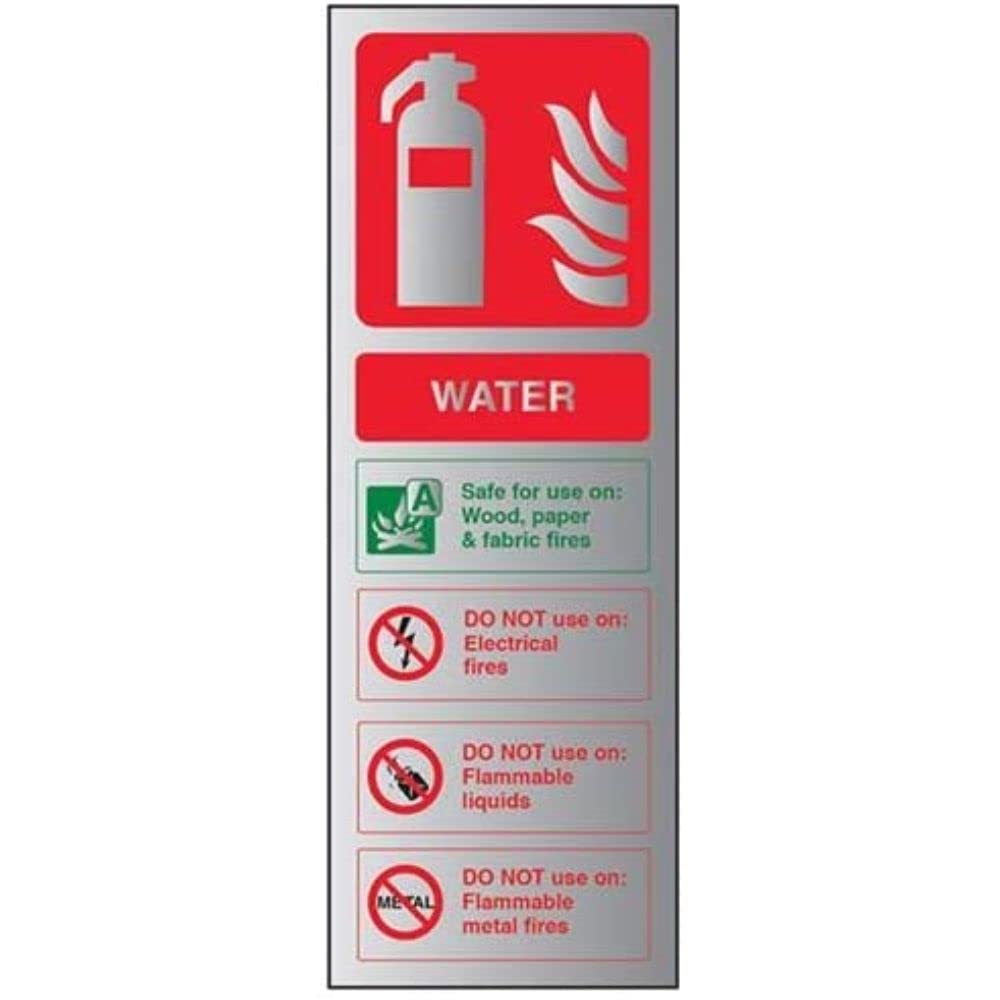 V Safety Fire Extinguisher-Water ID Sign - 75mm x 200mm - Self Adhesive Alu Effect