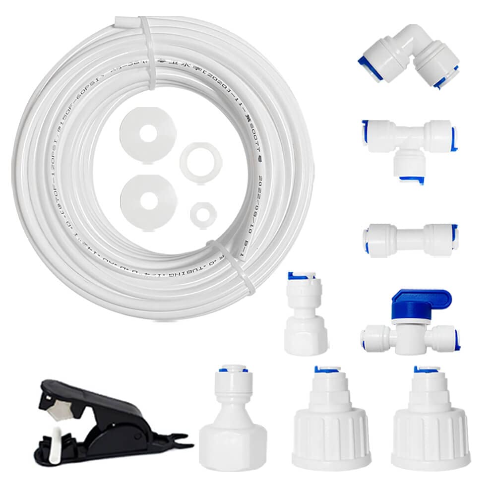 PAROAD Fridge Water Pipe Connector and Ice Maker Installation Kit for Aquarium Water Filter, 20 m 1/4 Inch (6.35 mm) Hose, I+T+L Quick Connector, Connector, Shut-Off Valve