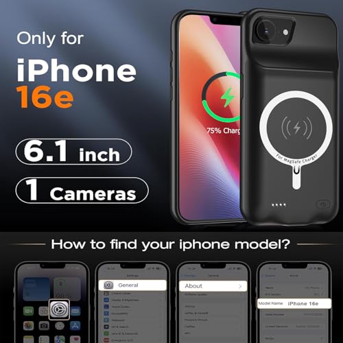 Battery Case for iPhone 17e, 10000mAh Portable Protective Charging Case with Wireless Charging Compatible for iPhone 16e/ 17e (6.1 inch) Rechargeable Battery Pack Charger Cover with Carplay (Black) by MAXBEAR - Used condition - Image 2