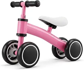 Bicicleta de Equilíbrio Infantil sem Pedal Rosa 4 Rodas para Coordenação Motora, Equilíbrio e Primeiros Passos, Brinquedo de Passeio para Bebê com Desenvolvimento Motor, Segurança e Conforto