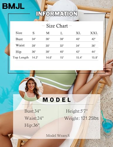 Image of BMJL Women's High Waisted Bikini Sets Sporty Two Piece Swimsuits Color Block Tummy Control Modest Bathing Suit