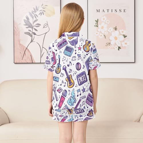 senya Pajama Sets Silky Button Down Nightwear Sleepwear Size 5-14 Years Music Guitar Tape4