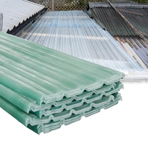 Clear Corrugated Roofing Sheets, Plastic Roofing Sheets 1.2 mm, Durable and Robust Translucent Fibreglass Reinforced Plastics(FRP), Building Materials for Top Cage Cover/Shed Roof Panels