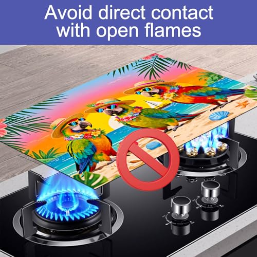 Image of HOMETITUTE Summer Stove Top Cover 28x20 Tropical Parrot Beach Heat Resistant