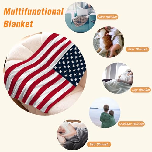 Image of YeeJu American Flag Large Throw Blanket Patriotic 4th of July Memorial Day Fourth of July Throw Blanket for Couch Bed Soft Fleece Blankets Stars and Stripes Red White Blue Veteran Blanket 50x70