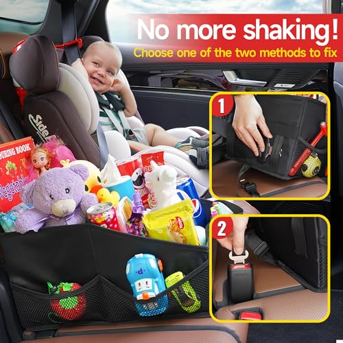 SURDOCA Car Seat Organiser for Front or Backseat, Travel Storage Accessories for Kids, Backseat Organiser with Tray for Toys, Snacks, Cups, Books, Tissue, Tidy and Clean - Image 3
