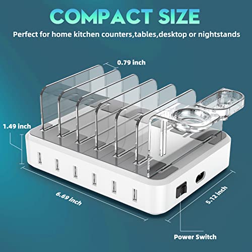 Charging Station For Multiple Devices,60W 12A 6 Port Usb Charging Station Organizer With 7 Mixed Cables And Iwatch Charger Holder,Compatible With Cellphone,Tablet, Kindle, Iphone Ipad And More #TOP4
