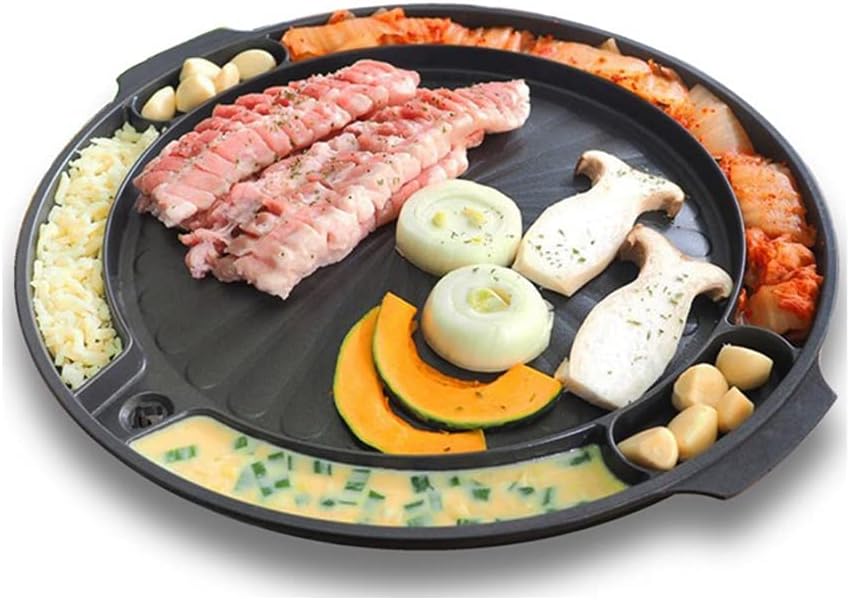 Korean Multi Titanium Coating Round Roast Grill Pan,Samgyeopsal Stovetop BBQ Grill Pan, Indoor & Outdoor Nonstick Aluminum Die Casting BBQ 15.7 Inch Made in Korea