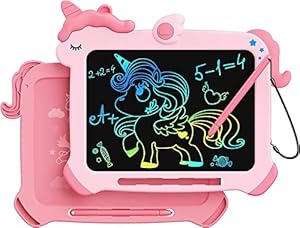 Tableta de escritura LCD para niños, tablero de garabatos de unicornio, juguete educativo, juguete de viaje para niños pequeños, regalo de cumpleaños de Navidad para niñas de 3 4 5 6 7 8 años Rosa
