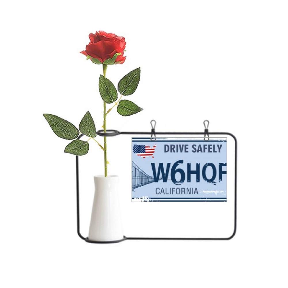 Plaque d'immatriculation USA avec fleurs et vase suspendu pour deco bohème