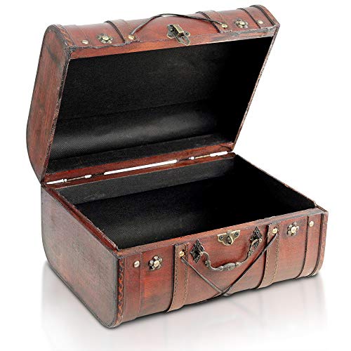 Brynnberg - Caja de Madera Cofre del Tesoro Pirata de Estilo Vintage, Hecha a Mano, Diseño Retro 32x25x19cm