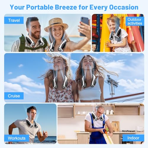 Image of AI Portable Neck Fan with 6 Powerful Speeds, 8000mAh Battery Operated USB-C Rechargeable Fan, Hands-Free 360 Cooling Neck Fan,Twistable,Ultra-Quiet Personal Fan for Women Men Travel(Black-White)