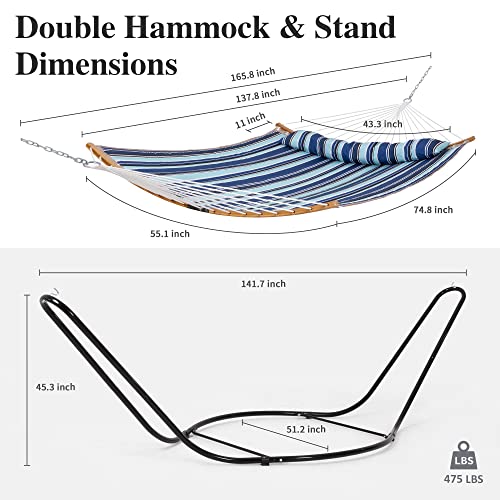Image of SUNCREAT Hammocks Outdoor Portable Hammock with Stand, Blue Stripes