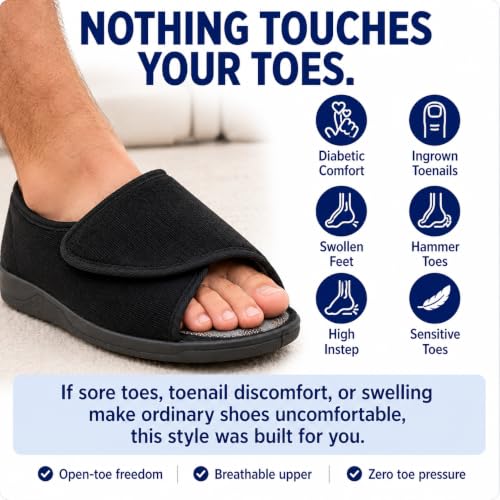 Image of Diabetic Open Toe Slippers, Extra Wide Adjustable House Shoes