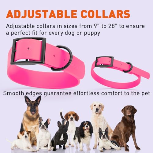 Image of Dogline Biothane Waterproof Dog Collar Strong Coated Nylon Webbing with Black Hardware Odor- Proof for Easy Care Easy to Clean High Performance Fits Small Medium or Large Dogs, Passionfruit Pink
