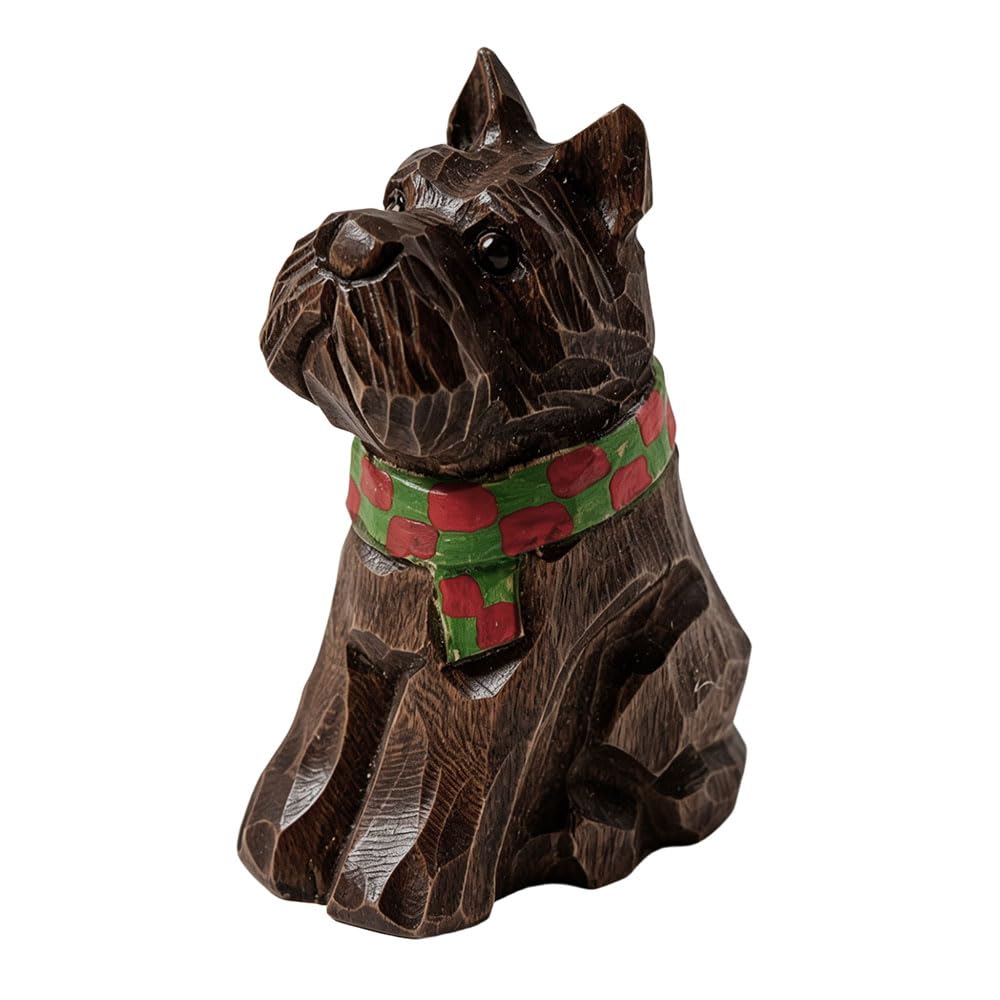 Jehoshaphat 1Pc Handcrafted Wooden Dog Figurine, Small Animal Sculpture with Colorful Scarf, Classic Desktop Ornament for Indoor Space and Multi Holiday Scene Layout