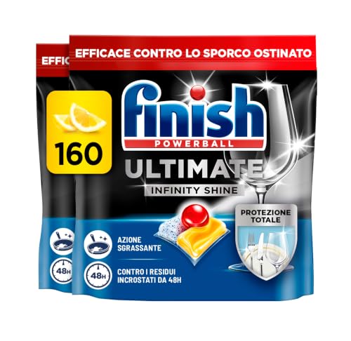Finish Ultimate Infinity Shine Pastiglie Lavastoviglie, 160 Capsule Lavastoviglie al Limone, Pastiglie per Lavastoviglie contro lo Sporco e i Residui Incrostati