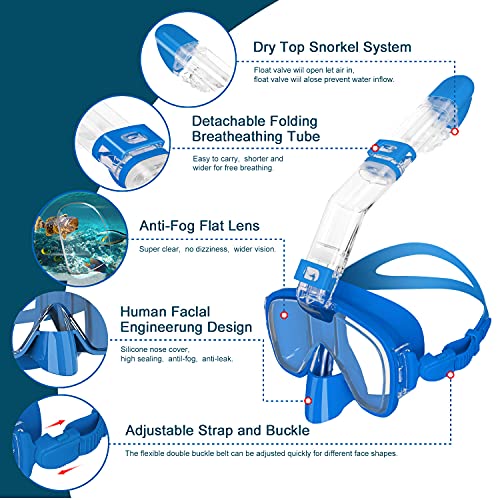 image for Bmtwe Snorkel Mask, Panoramic Wide View, Foldable Anti-Fog Scuba Divin