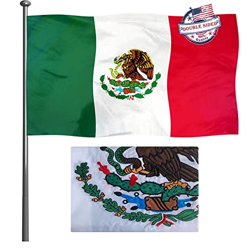 Mosprovie Mexiko-Flagge, 7,6 x 12,7 cm, doppelseitig bestickt, strapazierfähig, 3-lagig, mexikanische Nationalflaggen, super langlebig, 4 Reihen, genähter Rand, Segeltuchkopf mit 2 Messingösen