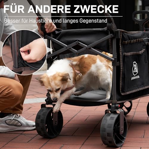 EVER ADVANCED XXL Bollerwagen faltbar 225L bis 150kg mit Bremse Dach Handwagen schieben&ziehen klappbar Strandwagen 20 * 8cm breite Räder Faltwagen für Camping Strand Einkauf Tier