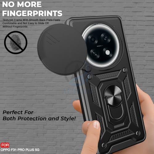 Image of AESTMO Tough Armor Oppo F31 Pro Plus 5G Bumper Back Case Cover | Ring Holder & Sliding Camera Shield Cover | 360 Degree Protection Back Case Cover for Oppo F31 Pro Plus 5G (Black)