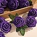 Lansdowns Artificial Flower Foam Rose 25pcs Real Looking Fake Rose with Stems Leaves for Home Decoration Party Garden Centerpieces DIY Wedding Bouquets（Purple）