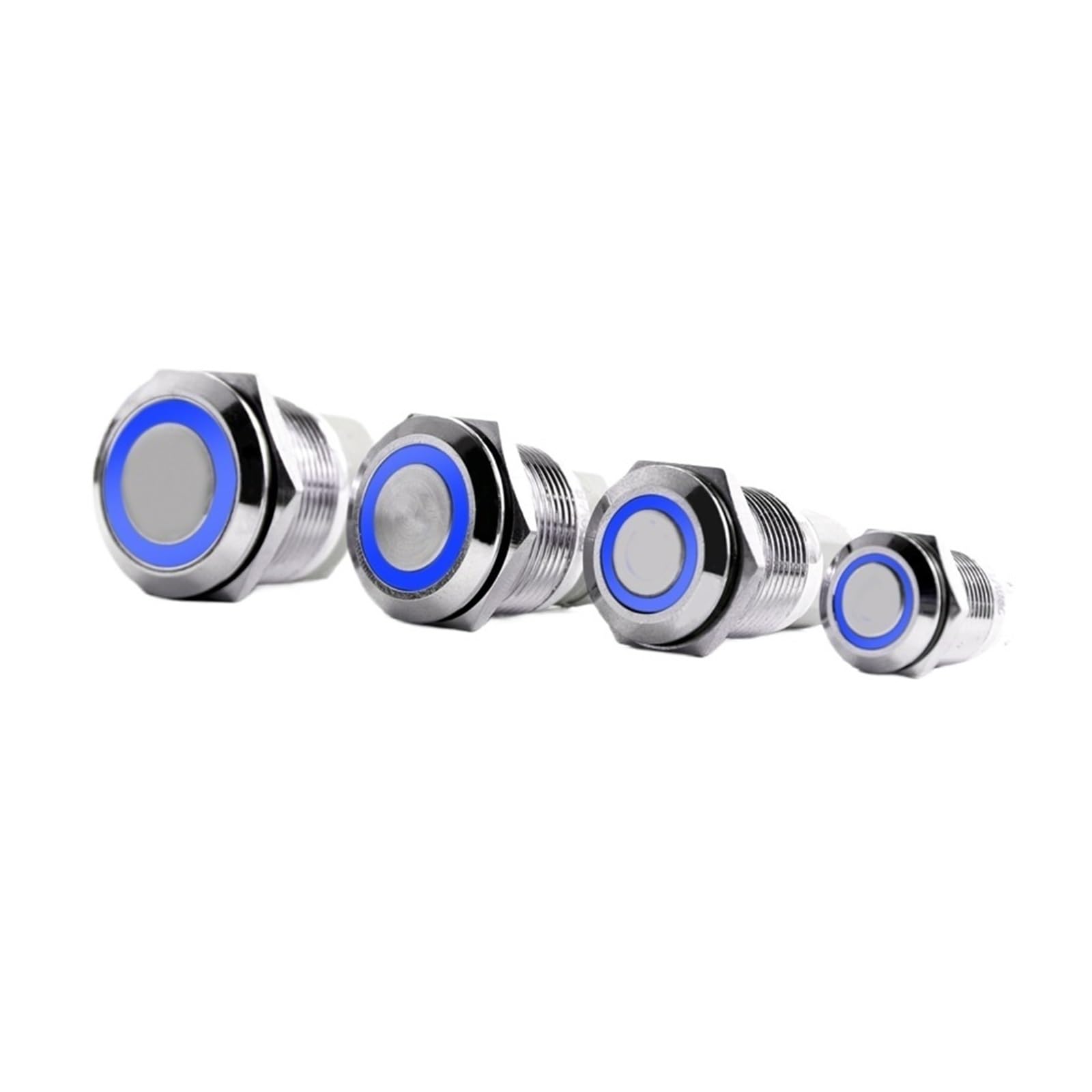 MCSEROST 1PCS Flat Head LED Metal Button Waterproof(Blue,22MM_MOMENTARY_12-24V)