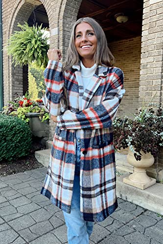 PRETTYGARDEN Women Plaid Shacket Jacket Trendy Fall Casual Button Wool Blend Tartan Trench Coat Winter Clothing with Pockets