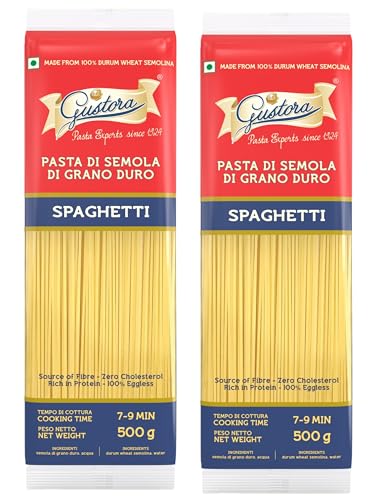 Image of Gustora Spaghetti Pasta Combo, 1 KG I Italian Spaghetti Pasta Combo Set I Made of Durum Wheat Semolina I Vegetarian I Tasty & Healthy I No Trans-fat I Rich in Protein I Cooking Time 10 Min (500gX2)