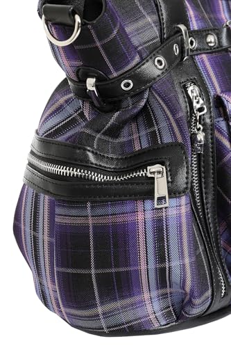 Bolso tote tartán negro y púrpura estilo punk para mujer miniatura 2