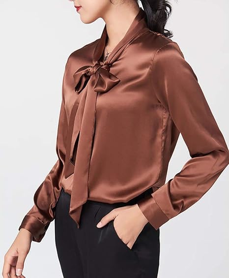 完成品 (MAYUDAMAシルク)重厚シルク ブラウス ボウタイ 大きなリボン