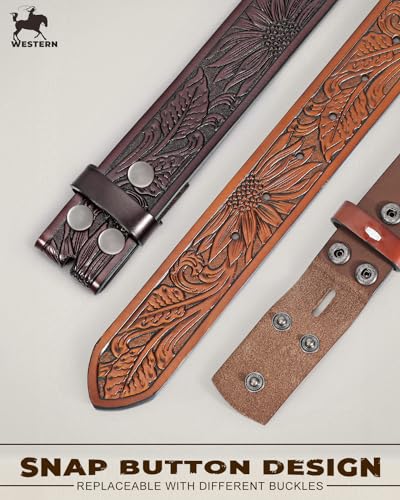 Image of BELTROAD 2 Pack Western Leather Belt Strap for Men Women Cowboy Cowgirl Leather Mens Belts for Jeans Gift Belt without Buckle