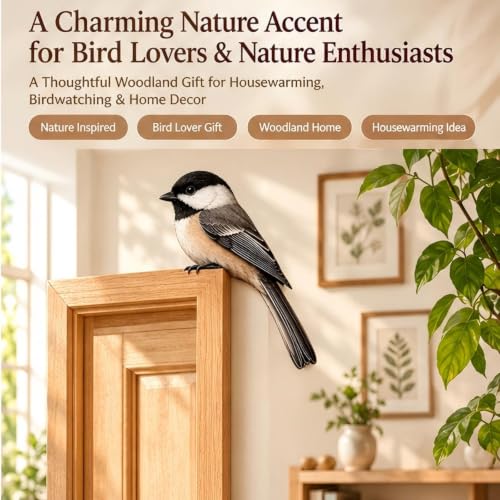 FRJINIE Wooden Bird Door Topper Decor Adorable Bird Shape Corner Statue (Chickadee-B) - image 4