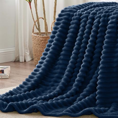 Image of BEDELITE Ribbe Blankets Queen Size for Bed, Navy, 90 inchx90 inch