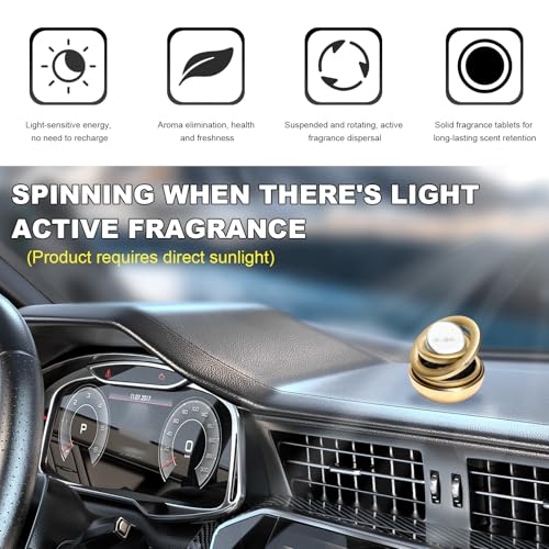 Image of Car Solar Energy Air Freshener, Solar Powered Rotating Air Purifier Aromatherapy Diffuser, Rotatable Interior Fragrance for Car Office Home Decoration, Car Accessories (Golden)
