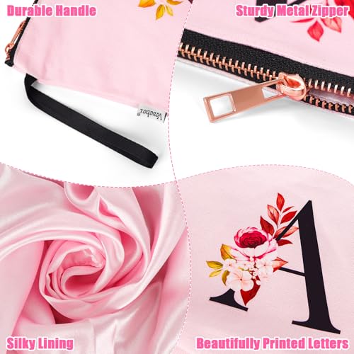 Vavabox A-Z Personalized Makeup Bag, Birthday Gifts for Women Mom, Gifts for Best Friend, Bride Bridesmaid Cosmetic bag (J, Pink) — view 3