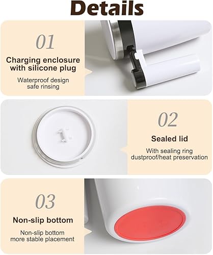 Miniatura 8 de Taza de café con agitación magnética automática, taza agitadora magnética para leche, taza de café de acero inoxidable con tapa para café (blanco)