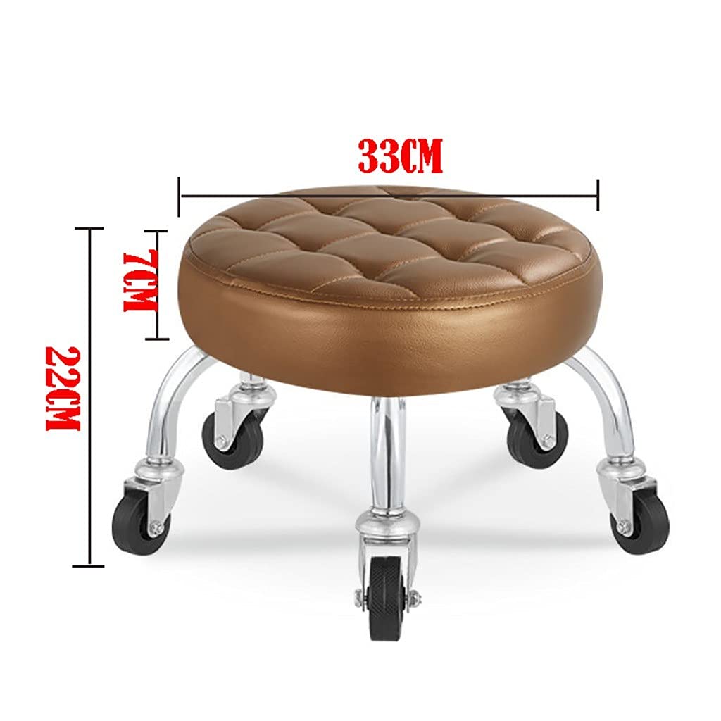 Mobilna ławka z kółkami, obrotowe koło pasowe, podnóżek, stołek do pedicure, okrągły, tapicerowane siedzisko dla dzieci i dorosłych, wysokość 22 cm