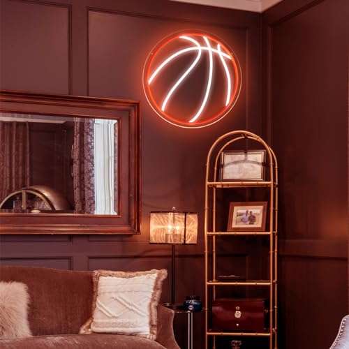 Image of Basketball Neon Sign, 12.6 inchx12.6 inch Basketball Led Neon Light for Wall Decor, Powered by USB with Dimmable Switch, Wall Decor Aesthetic for Room Bedroom, Sports Decor